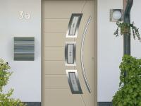 Beige Haustür mit drei Milchglas-Einsätzen in Neuss